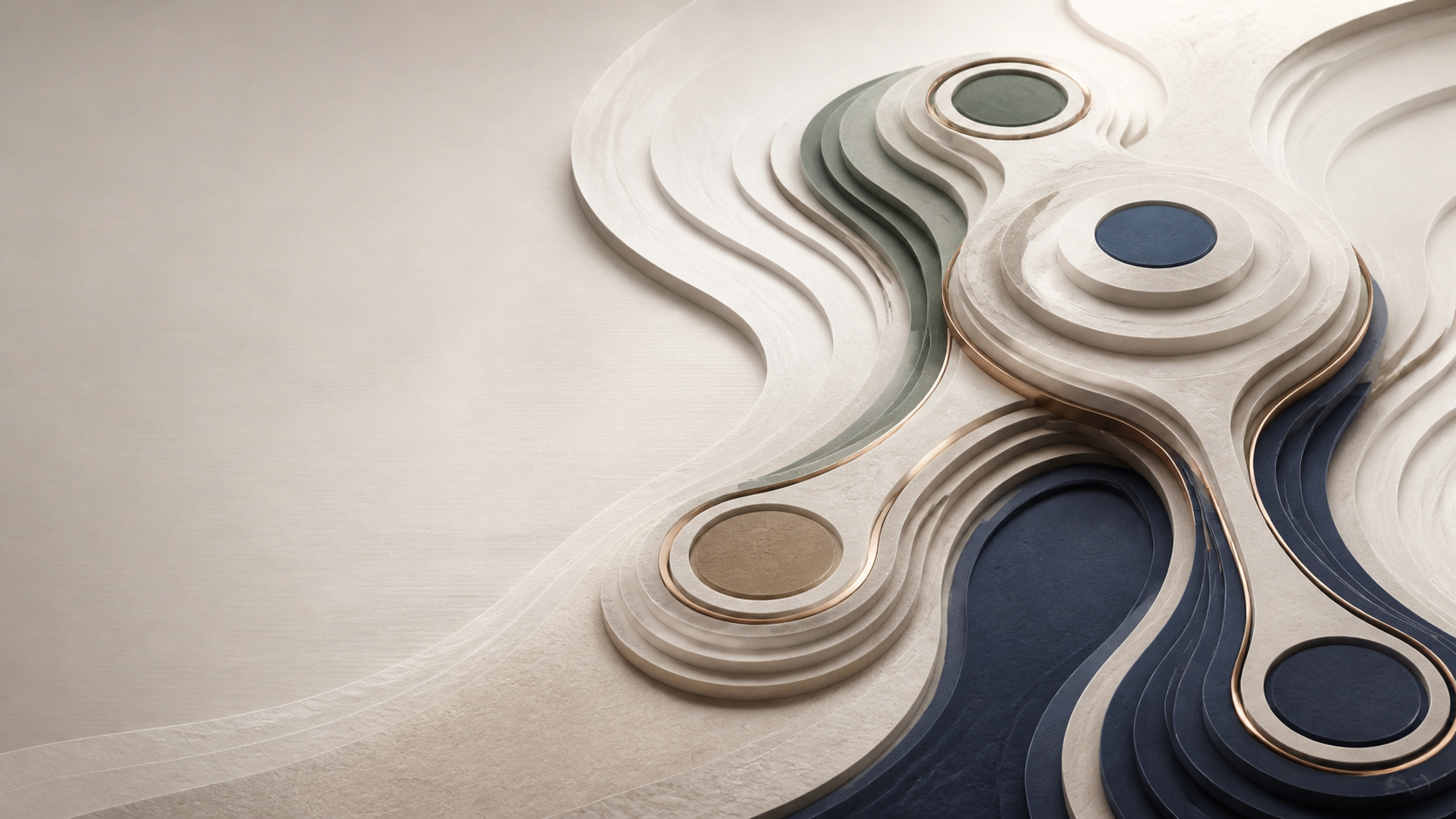 Layered contours connected by bronze pathways
